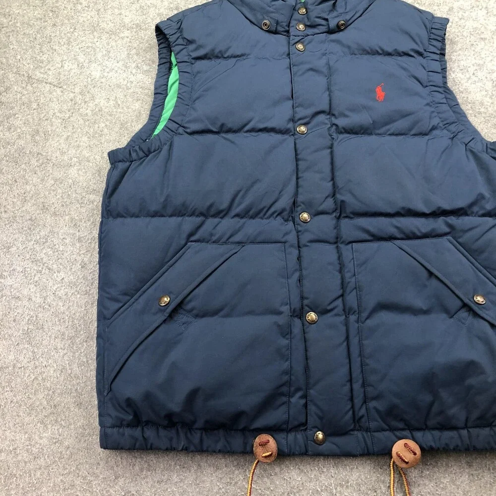 Polo Ralph Lauren Vest Mens Medium Blue Nylon Puffer Snap Front Lined Outdoor